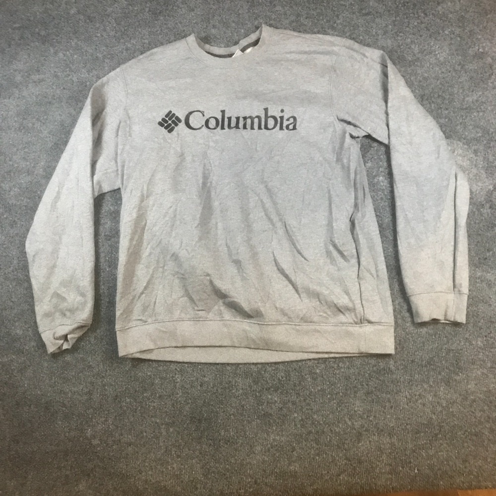 Columbia Sweatshirt Men Large Gray Cotton Stretch Ribbed Trim Crew Neck Pullover